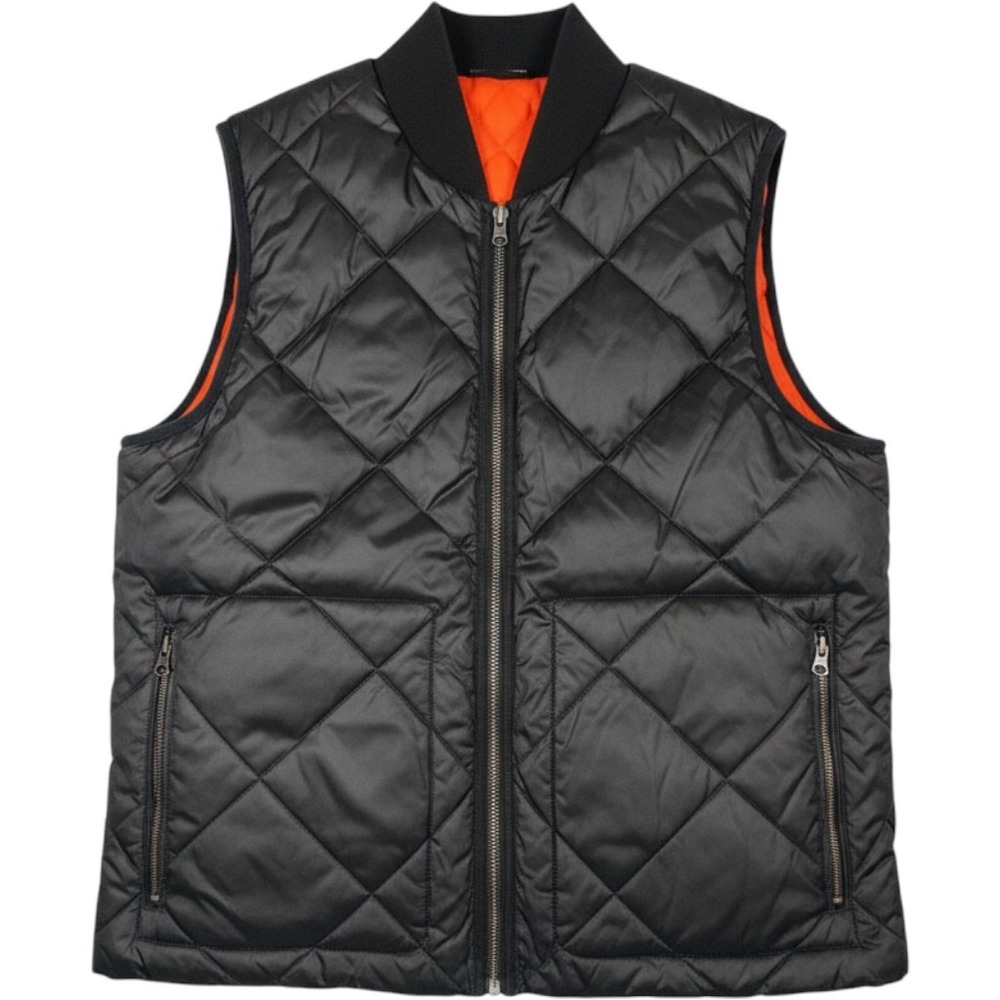 Banana Republic Mens Reversible Quilted Bomber Vest Black Orange Size M